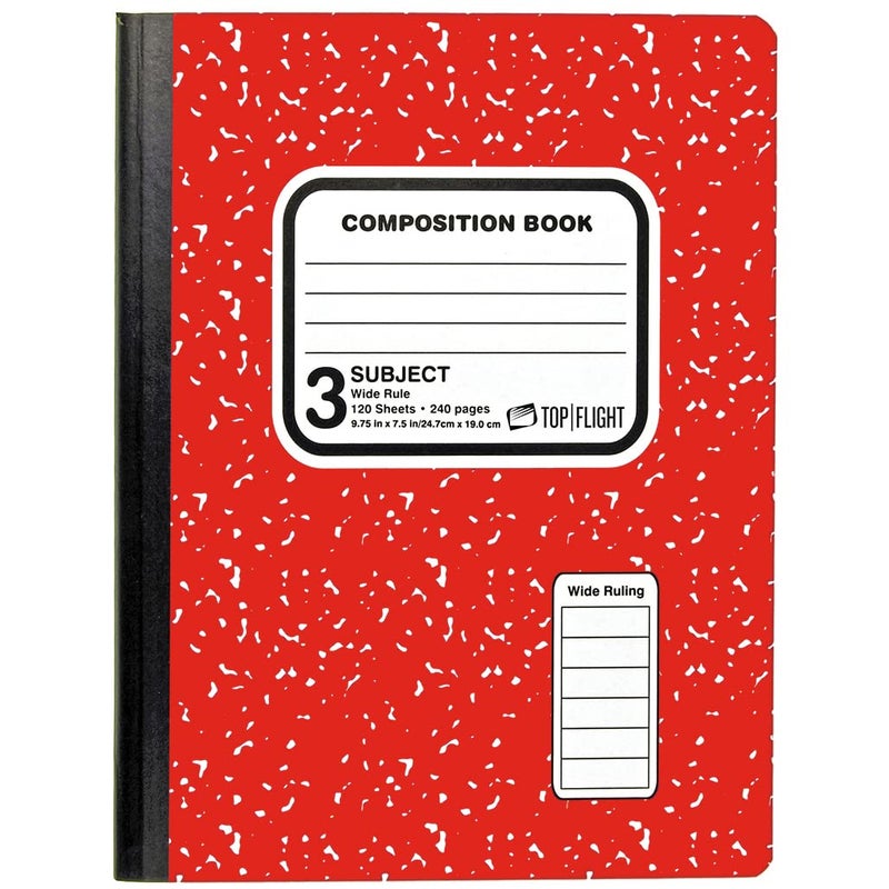 Top Flight 3-Subject Colored Marble Composition Book, 120 Sheets, Wide Rule, 9.75 x 7.5 Inches, 1 Book, Cover Color May Vary (43200) - Image 1